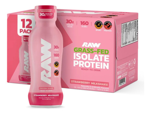 Raw Rtd Isolate Proteina Grass Fed 12 Pack 4.26 Kg Sabor Fresa Milkshake