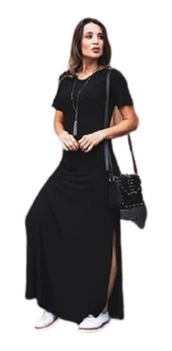 Imagem 3 de 5 de Vestido Soltinho Manga Curta E Fenda Moda Verão