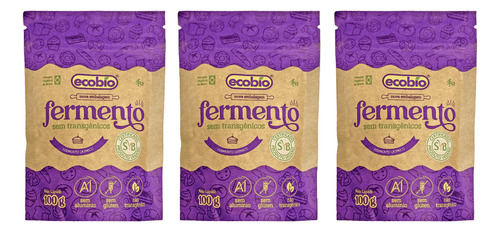 Fermento em pó Ecobio - Kit de 3 unidades