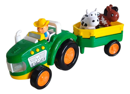 Tractor Remolque De Animales Con Luz Y Sonido Color Verde Personaje Tractor Con Animales