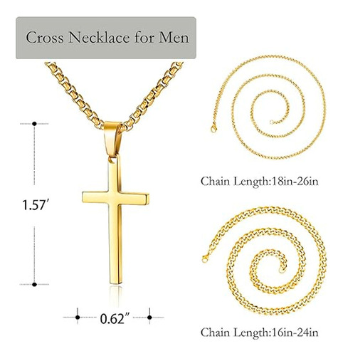 Sjx Collar Cadenas Dijes De Cruz Hombre Acero Inoxidable