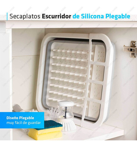Imagen 3 de 10 de Secaplatos Escurridor Silicona Plegable Vajilla Cocina