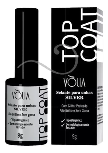 Vòlia Selante Para Unhas Silver 9g Alto Brilho Top Coat Prateado