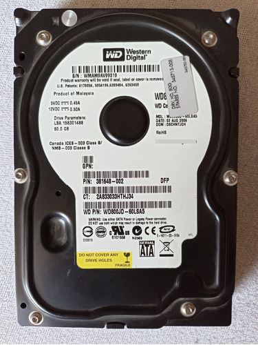 Disco Duro Western Digital 80gb Sata Pc 3.5