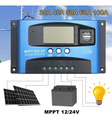 30a Mppt Controlador De Carga Solar Dual Usb Display Lcd