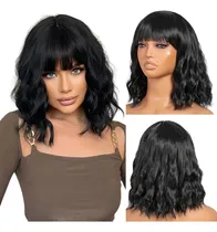 Comprar Peruca Wig Curta Ondulada Com Franja Fibra Orgânica Long Bob