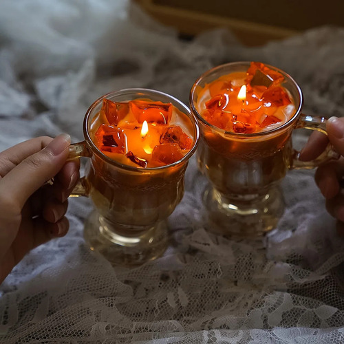 Vela Perfumada Con Tazas De Café En Vidrio Con Soporte Y Man
