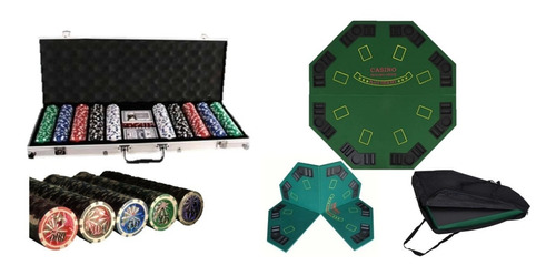 Set Poker 500 Fichas + Maletin + Mesa Poker Plegable + Bolso