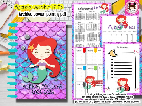 Agenda Escolar 22-23 Sirenita Kit Imprimible Editable