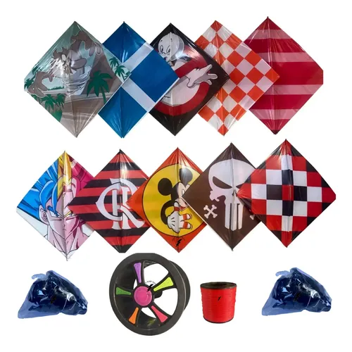 Kit 10 Pipa Peixinho 10 Rabiola Carretilha E Linha De Nylon | MercadoLivre