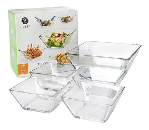 Tazones Platon Bowl Ensaladera Tempo Vidrio 5 Pzs Libbey