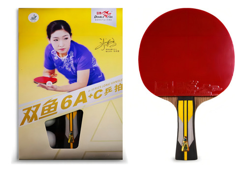 Paleta Ping Pong 6a-c Double Fish Tennis Mesa +pelota+funda Color Rojo/negro Tipo De Mango Fl (cóncavo)