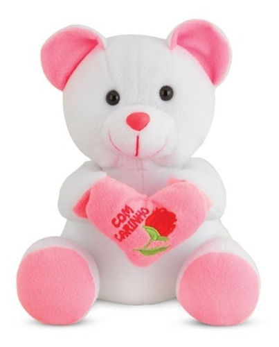 Urso De Pelúcia Com Coração Rosa 25 Cm Antialérgico