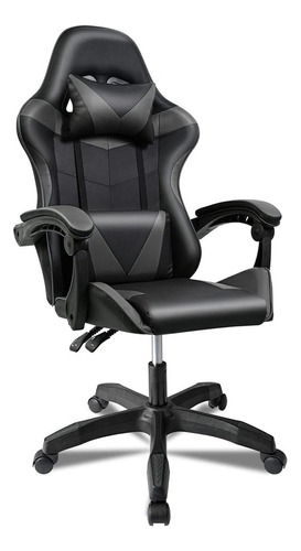 Silla Gamer Escritorio Giratoria Ergonómica Cuero Sintético Color Negro Y Gris