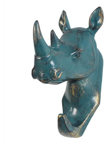 Rinoceronte cabeza de pared Hanger resina abrigo sombrero gancho organización bronce 