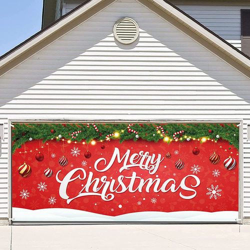Decoración Duradera De Navidad Para Puerta De Garaje De Noch Color Rojo