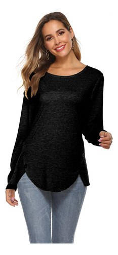 Playera Mujer De Manga Larga Camisetas Con Cuello Redondo