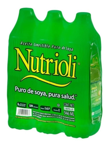 Aceite Comestible Puro De Soya Nutrioli Con 3 Pzas De 946 Ml