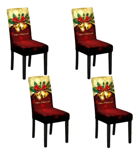 4pc Funda Silla Navideña Estampado Papá Noel Desenfundable B