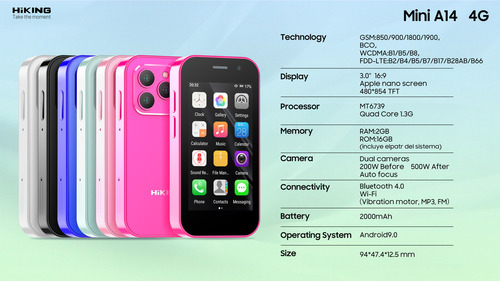Mini Smartphone 4g Dual Sim Android 9 Senderismo A14 16gb 2gb Mini Phone 2000 Mah Fm Wifi Gps Bluetooth Celular Rosa