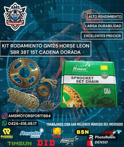 Kit De Rodamiento Gn125 Horse Leon Sbr 38t 15t Cadena Dorada