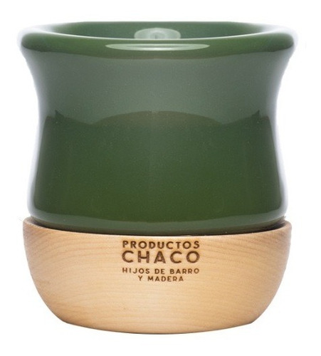 Mate De Ceramica Chaquito Y Madera Lenga Torneada Premium