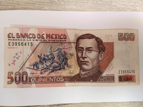 Billete 500 Pesos Mexicano, Año 1992 Muy Buen Estado Serie C