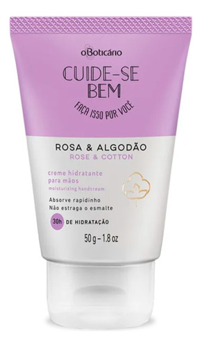  Creme Hidratante Mãos Cuide-se Bem Rosa E Algodão 50g