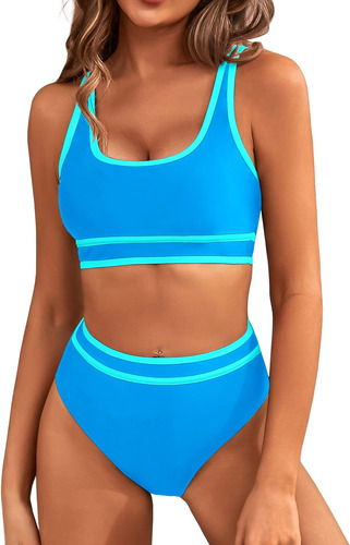 Women's High Waisted Bikini Sets Sporty Two Piece Swimsuits 