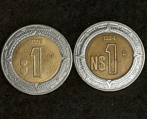 Monedas 1 Peso Mexicanos. Dos Monedas Año 2009 Y 1994. 