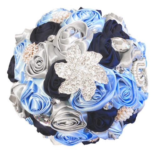 Broche Hecho Mano Para Dama Honor Rosa Saten Decoracion Azul