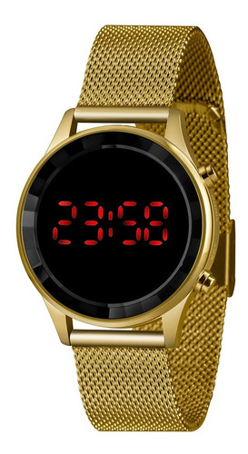 Relogio Lince Femino Dourado Digital Led Presente Dia Mães Cor Da Correia Dourado Cor Do Bisel Dourado Cor Do Fundo Preto