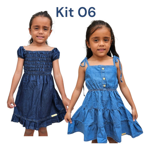 Kit Com 2 Vestido Jeans Feminina Juvenil Macaquinho Menina