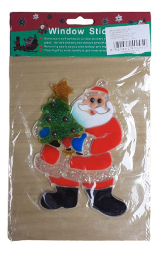 Adesivo De Natal Para Janela De Vidro Parede Papai Noel 15cm Cor Papai Noel com Árvore