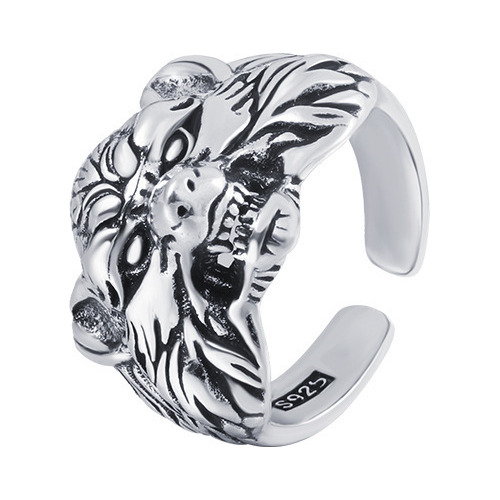 Anillo Vintage Tallado Cabeza De Lobo Ajustable