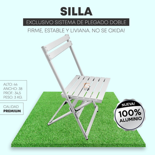 Imagen 3 de 10 de Silla Plegable 100% Aluminio Balcon Camping Calidad Premium