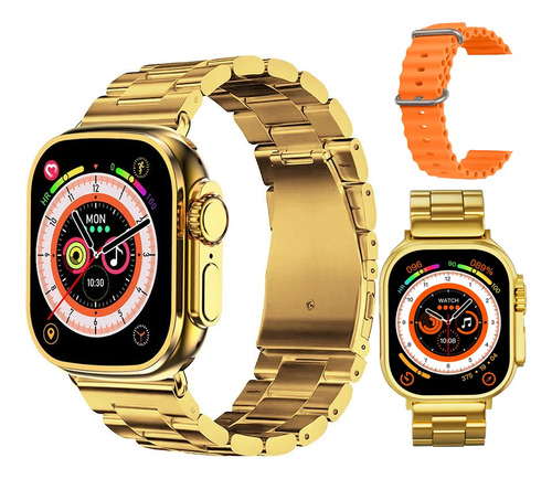 Smartwatch X90 Ultra Max 2 Reloj Inteligente Correa 49 Mm Acero Inoxidable Con 2 Correas Pantalla 2.2 Pulgadas Llamadas Notificaciones Sensor De Ritmo Cardiaco Isdewatch Edición Oro Color Dorado