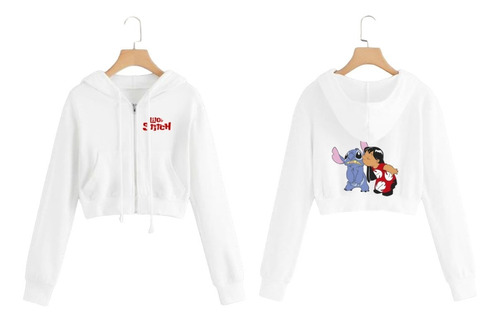 Buzo Buso Blanco Saco Hoodies Corto Lilo Y Stitch