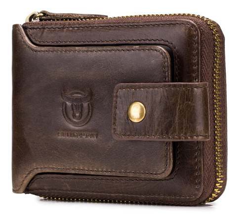 De Cuero Genuino Bifold Cremallera Cartera Para Hombres Rfid