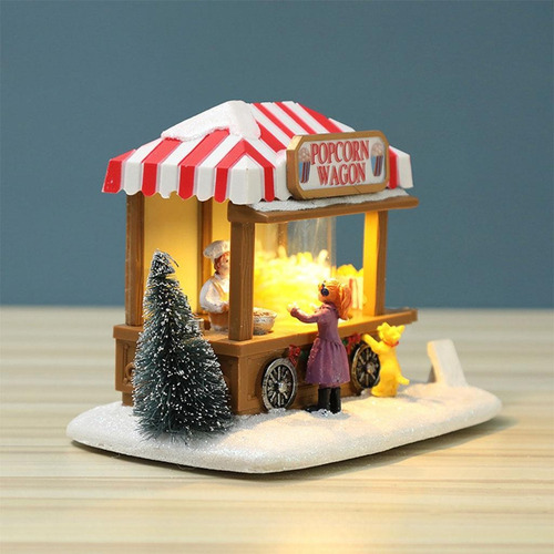 \ Mini Escena Navideña Resina Nieve Led Palomitas De Maíz