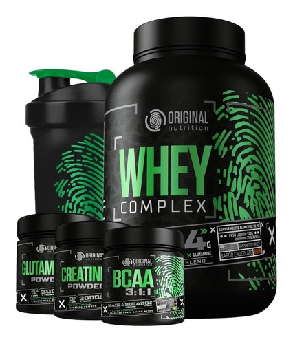 Kit On Whey Complex + Bcaa + Glutamina + Creatina + Shaker Sabor Morango