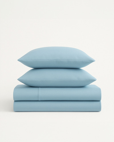 Juego De Sabanas Queen Size, Premium Tacto Egipcio, Laila Color Azul Claro Diseño De La Tela Liso