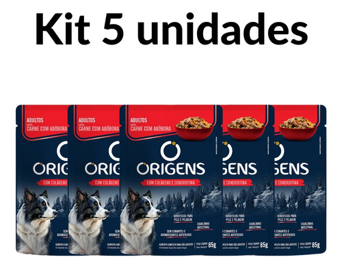 Kit 5un Sachê Origens Para Cães Adulto Sabor Carne 85g