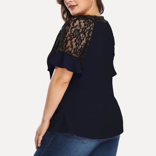 Playera De Mujer, Talla Grande, De Chifón, Cuello En V, Enca