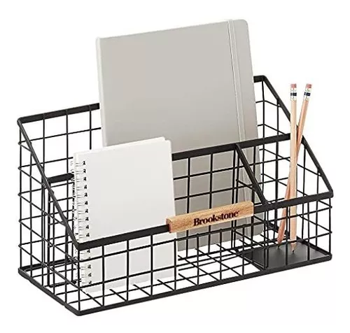 brookstone bkh8002, desk organizer, sectional office pen caddy, stockholm  desktop collection, black finish steel pencil holde