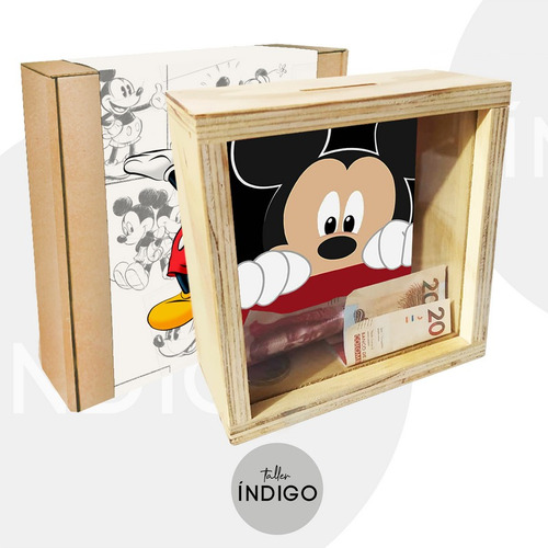 Alcancía De Madera Mickey Mouse + Empaque Personalizado