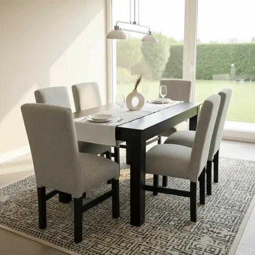 Juego De Comedor Mesa Extensible 160 + 6 Sillas Antidesgarro Gris Oscuro Liso