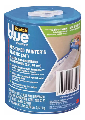 Combo 2x Rollo Plástico + Cinta Pintar Masking Scotch Blue Color Transparente Scotch Blue Film Plastico Para Pintor