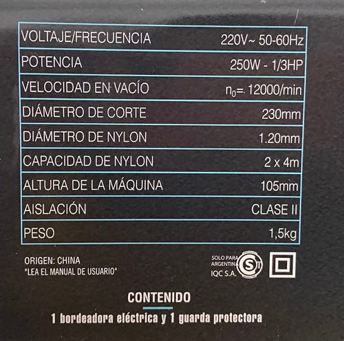 Imagen 3 de 4 de Bordeadora Electrica Energy 250w 1 Año Gta Oferta Pf