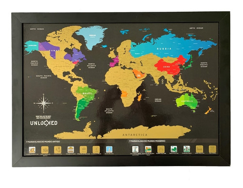 Mapa Mundi De Raspar | Unlocked | Com Moldura | 66x46 Cm